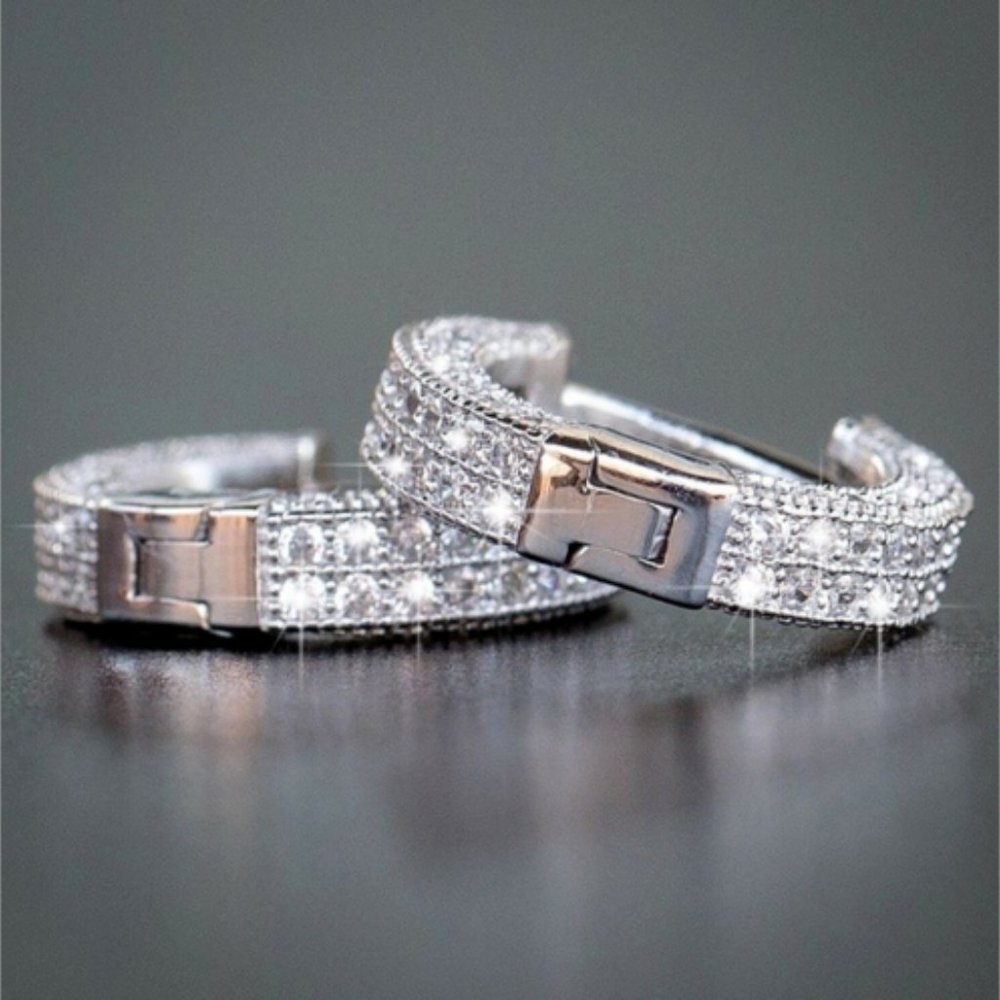 Mens Fully Ice Out 14K Gold Hoop Earrings - Picture 8 of 16